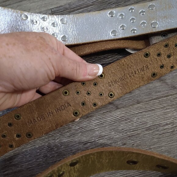 BUNDLE: 2 Genuine Leather Silver and Gold Belts main image 8